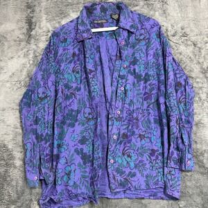 Generra Collection Button Down‎ Shirt Womens Small Purple Floral Rayon 313280